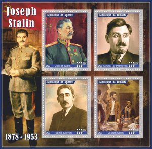 Stamps. Faamous People Joseph Stalin 2022 year Djibouti 1+1 sheet perforated