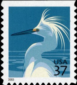 3830 37c Snowy Egret Single Straight Edge at Bottom