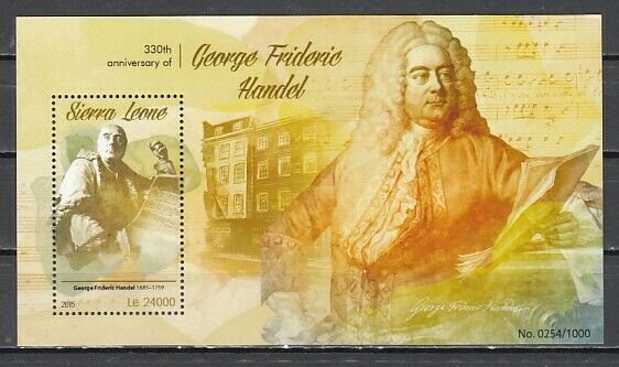 Sierra Leone, 2015 issue. Composer George Handel s/sheet. ^