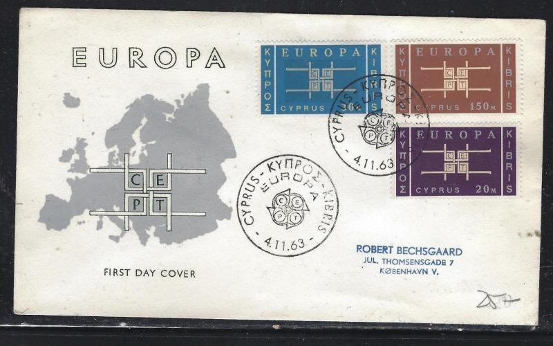 CYPRUS  (PP2107B)  1963 EUROPA CACHETED FDC TO DENMARK