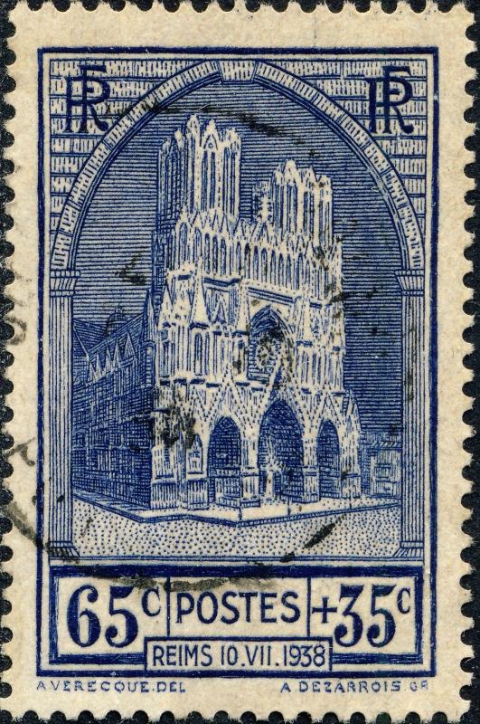 FRANCE - 1938 - Yv.399/Mi.430 65c+35c Cathédrale de Reims - Obl TB