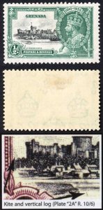 Grenada SG145k 1935 Silver Jubilee 1/2d with Kite and Vertical Log M/M