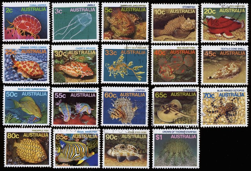 AUSTRALIA Sc 902-920 USED Marine Life COMPLETE SET  - Nice, sound stamps
