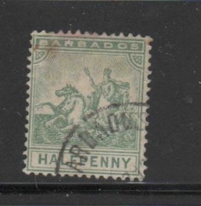 BARBADOS #92  1904-10  1/2p   BADGE OF THE COLONY    USED F-VF   b
