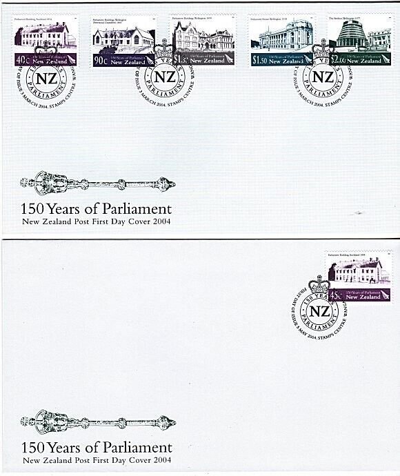 NEW ZEALAND 2004 150 Years of Parliament on 2 FDCs.........................A1289