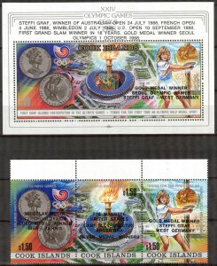 Cook islands 1988 Olympics Games Seoul overprint Winners Strip + S/S MNH