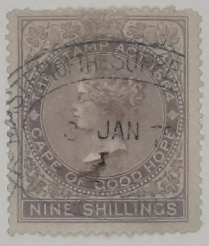 Cape of good hope  revenue 1864 9 shillings