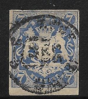 Bavaria - Scott #19 7kr Ultra - Coat of Arms - Embossed - F VF Used