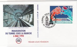 France 1994 Channel Tunnel InAug Pic Slogan Cancel + Stamp FDC Cover Ref 31721