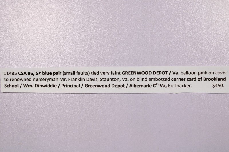 CSA - Greenwood Depot VA / #6 Pair / Brookland School Ad - L38641