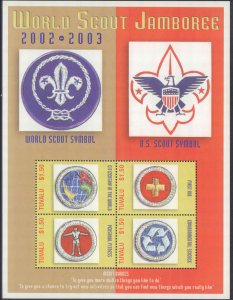 Tuvalu #894, Complete Set, Sht of 4, No S/S, 2002, Scouts, Never Hinged