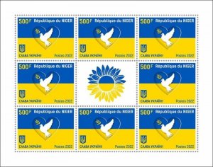 Niger - 2022 Peace for Ukraine, Dove & Heart - 8 Stamp Sheet - NIG220258f