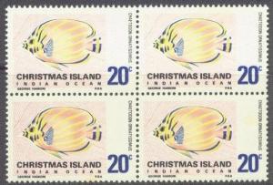 Christmas Isl.  30 MNH 1968 20c Clown Butterflyfish Block