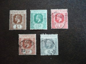 Stamps - Leeward Islands - Scott# 61-63,66,68 - Used Part Set of 5 Stamps