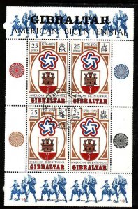 Gibraltar-Sc#329a- id5-used sheet-American Bicentennial-1976-