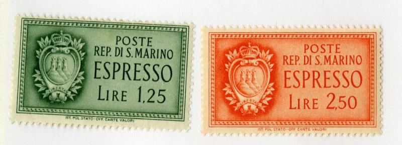 SAN MARINO E8-E9 MH BIN $0.30 COAT OF ARMS