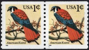 SC#3044 1¢ American Kestrel Coil Pair: Small Date (1996) MNH