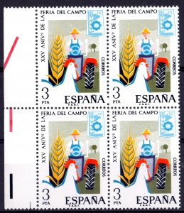 Spain 1975 Sc#1888 AGRICULTURAL FAIR/TRACTOR Block of 4 MNH