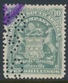 Rhodesia BSAC SG 89  10/- value nice colour Used Perfin see details