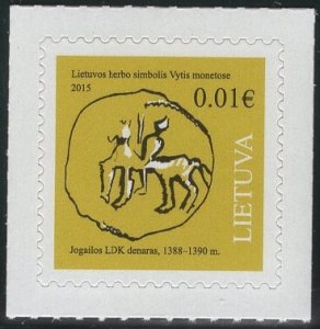 Lithuania 2015 MNH Sc 1039 1c White knight Vytis Coin from 1388-90