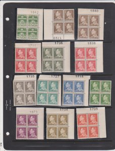 Denmark Collection Scott # 383-394 MHOG with toning on some stamps Blocks of 4