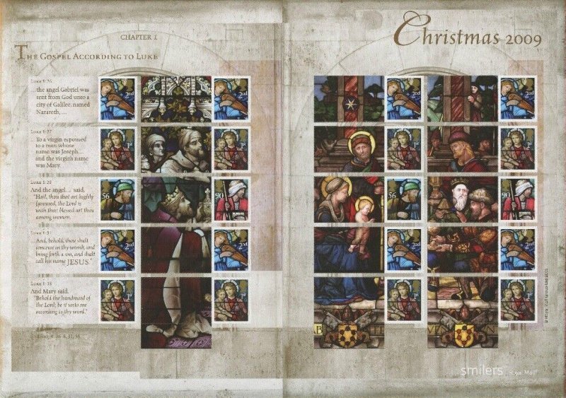 2009 Christmas Royal Mail Smiler Sheet SG LS67 8x 1st, 8x 2nd, 2x 56p & 90p U/M