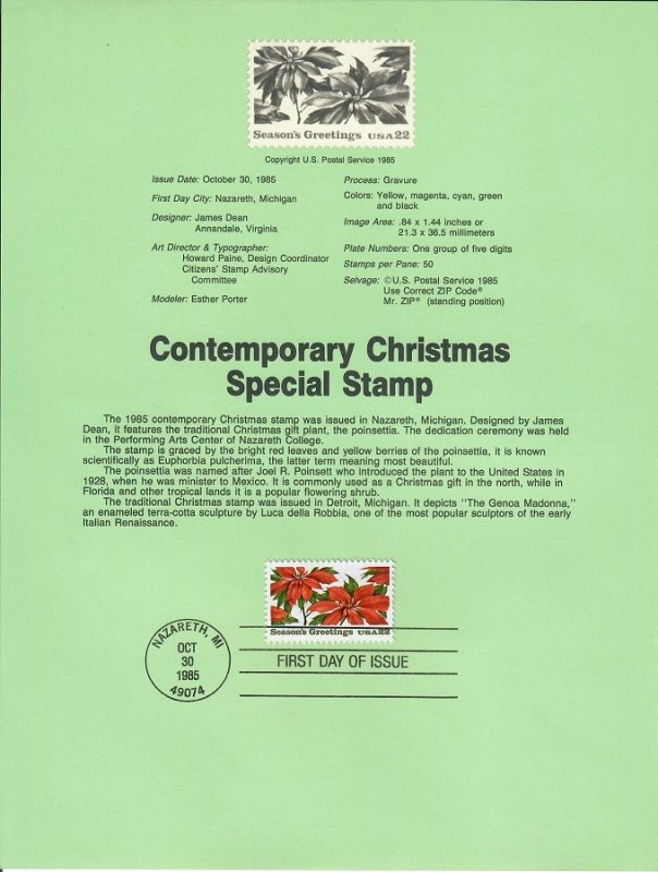 US SP709 Christmas Poinsettias Souvenir Page #2166