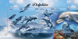 Liberia - 2020 Dolphins, Spinner, Bottlenose - 4 Stamp Sheet - LIB200522a