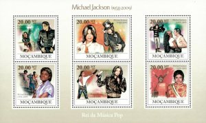 Mozambique 2009 - Michael Jackson, King of Pop Music - Sheet of 6 - MNH