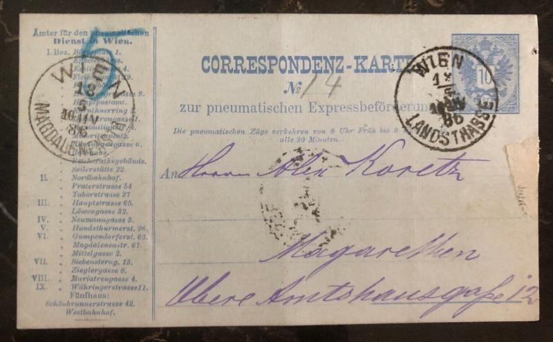 1886 Vienna Austria Pneumatic Mail Postal Stationary Postcard Cover