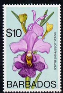 Barbados 1975-79 Josephine Black Orchid $10 with double o...