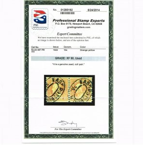 EXCEPTIONAL GENUINE SCOTT #497 USED COIL PAIR PSE CERT GRADED XF-90  #9663