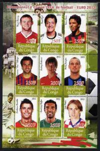 CONGO B. - 2012 - Football European Champs - Perf 9v Sheet - MNH - Private Issue