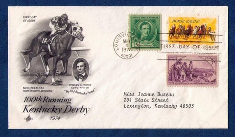 US Sc 1528 Postal History Cover100th Kentucky Derby / Sc 879 & Sc 904 (1974):