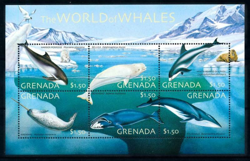 [99658] Grenada 2001 Marine Life Whales Dolphins Sheet MNH