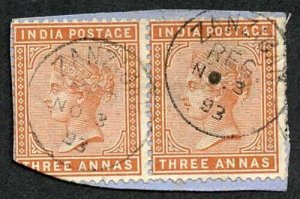 Zanzibar SGZ87 1882-90 India 3a Brown-orange Pair 3 Nov 93 with CDS (type Z6) U