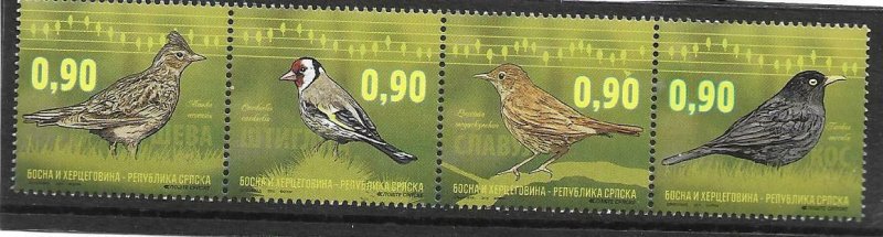 2015    BOSNIA  -  BIRDS  -  STRIP OF 4   -   UMM