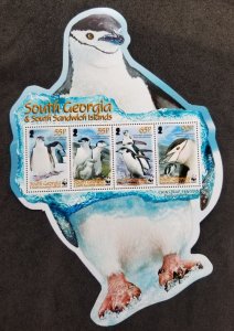 *FREE SHIP Georgia WWF Chinstrap Penguin 2008 Bird (ms) MNH *odd shape *unusual