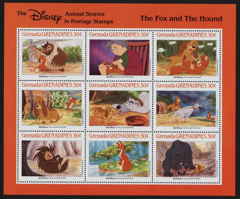 Grenada Grenadines 986-91 MNH Disney, Animal Stories, Elephant, Train, Dogs, Cat