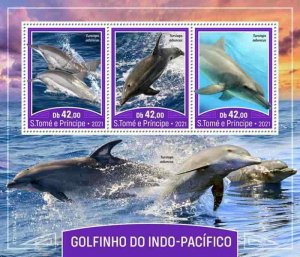 St Thomas - 2021 Indo-Pacific Bottlenose Dolphins - 3 Stamp Sheet - ST210515a