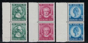 Germany - under French occupation Scott # 6NB7 -6NB9, mint nh, pairs