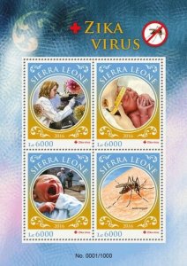 Sierra Leone Medical Stamps 2016 MNH Zika Virus Health 4v M/S