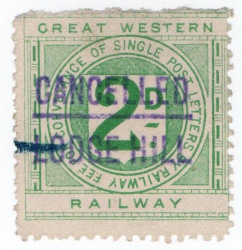 (I.B) Great Western Railway : Letter Stamp 2d (Lodge Hill)