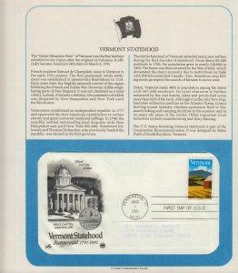 1991 Vermont Statehood 200 yrs Sc 2533 FDC with PCS info page Art Craft