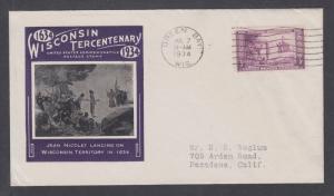 US Planty 739-5 FDC. 1934 3c Wisconsin Tercentenary, Ioor cachet