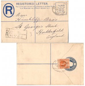 Sierra Leone 1 1/2d KGV on 2d KGV Registration Envelope 1920 Freetown Registe...