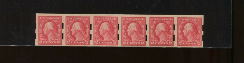 Scott 409 Var PINK BACK Schermack Type 3 Mint Strip of 6 Stamps NH (409-PB 1)