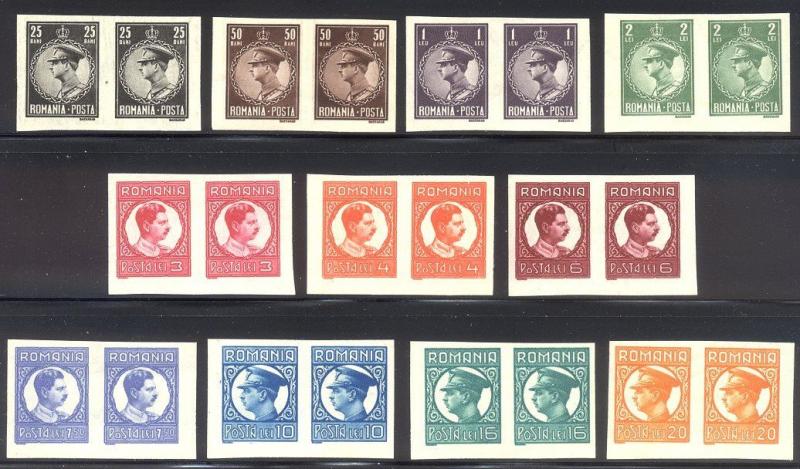 ROMANIA #369-79 Mint NH IMPERF Pairs - 1930 King Carol