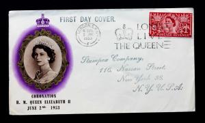 Great Britain #313 FDC 1953 Coronation Cachet London Cancel 6-3-1953