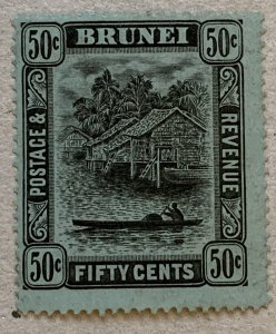 Brunei 1920 50c black on blue-green, unused, toned. Scott #35, CV $11.  SG 45a